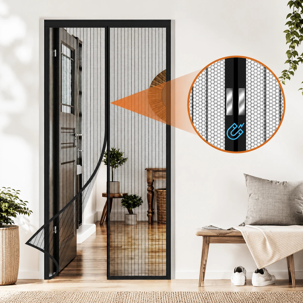 Summer Breeze Magnetic Screen Curtain – No-Drill, Easy Velcro Setup