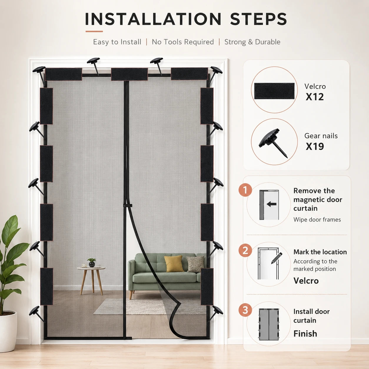 Summer Breeze Magnetic Screen Curtain – No-Drill, Easy Velcro Setup