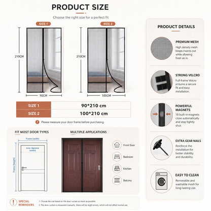 Summer Breeze Magnetic Screen Curtain – No-Drill, Easy Velcro Setup