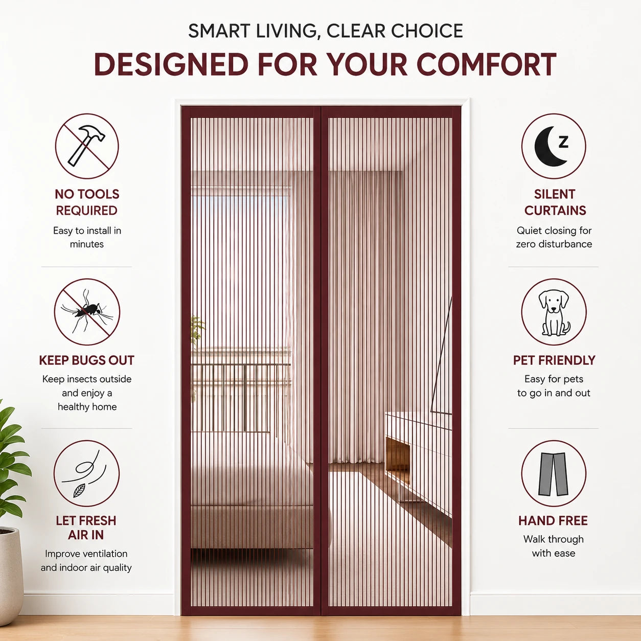 Self-Priming Velcro Door Partition Curtain – Instant Privacy, Modern Style