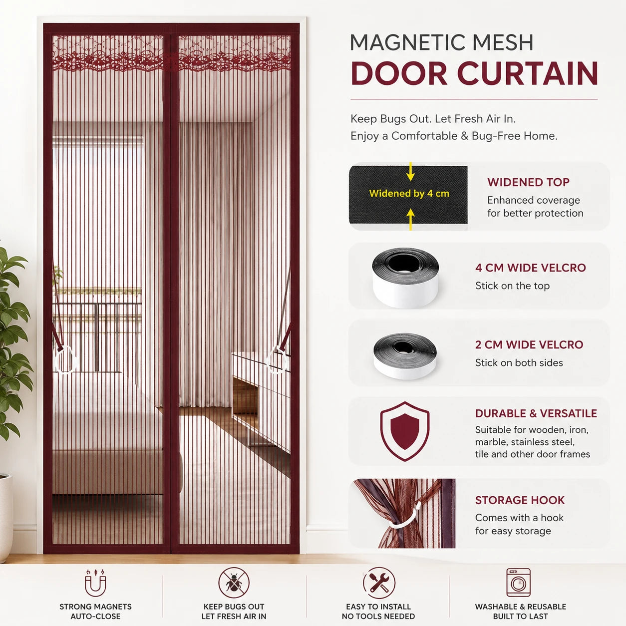 Self-Priming Velcro Door Partition Curtain – Instant Privacy, Modern Style