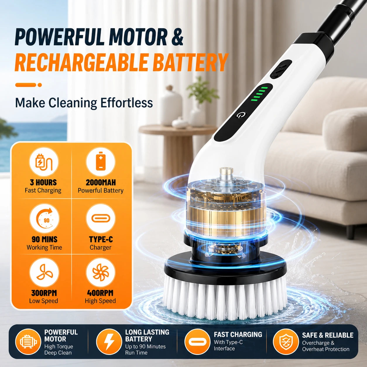 9-in-1 Electric Spin Scrubber - Cordless, Rechargeable & Hands-Free Cleaning