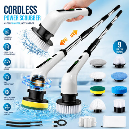 9-in-1 Electric Spin Scrubber - Cordless, Rechargeable & Hands-Free Cleaning
