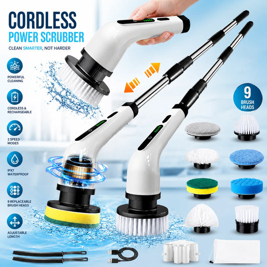 9-in-1 Electric Spin Scrubber - Cordless, Rechargeable & Hands-Free Cleaning